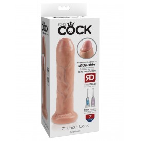 Телесный необрезанный фаллоимитатор на присоске 7" Uncut Cock - 19,1 см.