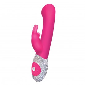 Розовый вибромассажёр The G-spot Rabbit с украшенной стразами рукоятью - 22 см.